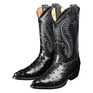 Men's Faux Ostrich Cowboy Style Black Western Cowboy Boot - Bota Vaquera Negra Estilo Avestruz