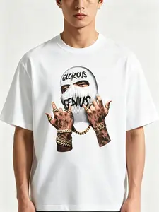 Men's Regular Cotton Printed T-Shirt, Off-Shoulder Round Neck Short-Sleeved, Casual All-Seasons Fashion Top