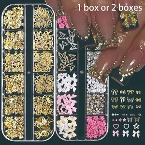 #Summervibes  24-Piece Nail Art Decoration Set, 3D Millennial Style, Includes Rhinestones, Pearls, Butterfly, Heart, Flower, DIY Nail Accessories
