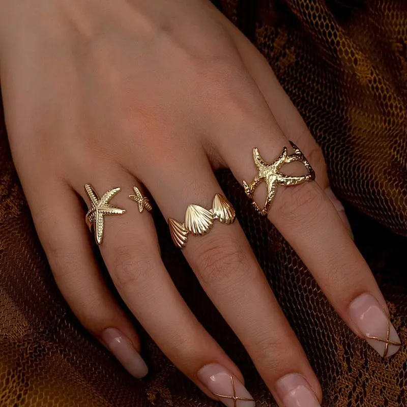 Starfish Design Ring Set, Fashion Accessories for Women & Girls, Fashion Statement Jewelry, Casual Jewelry for Party, Daily Clothing Decor, Trendy All-match & Exquisite Jewelry for Birthday Gift, Stackable Rings