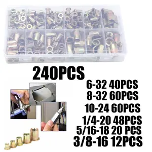 240pcs High-Strength Metric Zinc-Plated Nuts, Straight Thread Rivet Nuts, Vertical Groove Pull Rivet Caps, Durable Fasteners