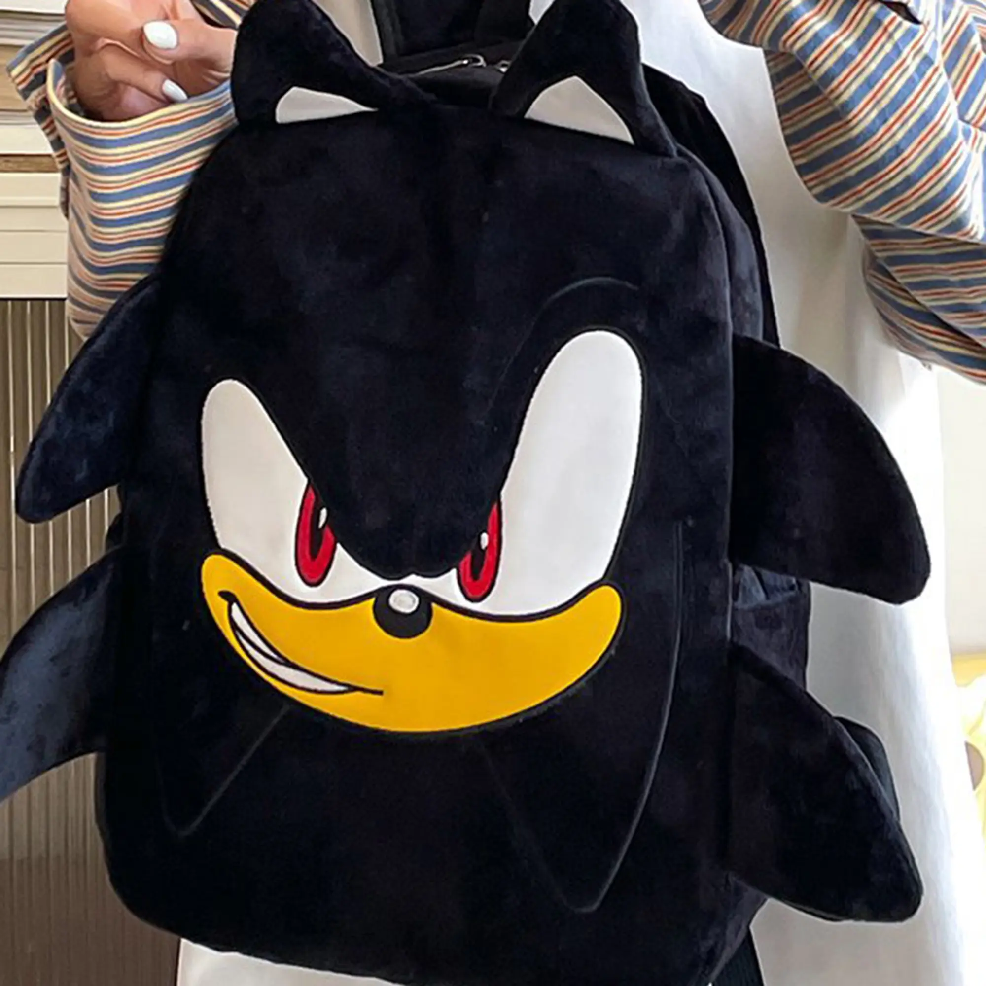 3D Cartoon Hedgehog Plush Backpack - Spiky Side Fins, Pointed Ears, Soft Fluffy Design, Large Capacity Casual Bag for Teens, 4 Colors: Blue, Black, Purple, Grey