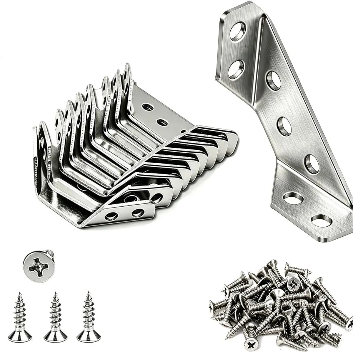 10 Pack Rust-Proof Stainless Steel L Brackets, Corner Braces with Screws for Wood/Plastic Furniture Fix, Shelves, Cabinets, Tables - DIY Users Home Improvement Camping Essentials Hardware