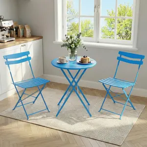3-Piece Bistro Table and Chairs Set of 2, No Assembly Folding Patio Furniture Set, Space Saving Outdoor Indoor Conversation Set for Balcony Yard Garden