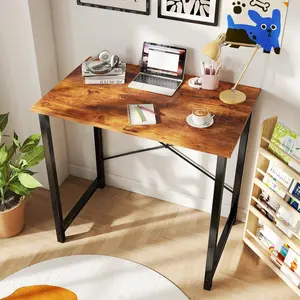 32 Inch Small Computer Office Desk Modern Simple Style Writing Study Work Table for Home Bedroom Rustic Brown Compact Size Multi-Purpose