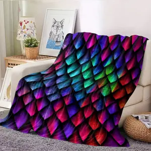 1pc Color Gradient Dragon Scale Texture Blanket, Neon Colors Sequins Feel Cover Blanket, Dreamy Bedroom Sofa Decoration Blanket