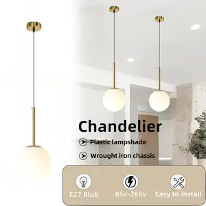 Round Ball Hanging Pendant Light, Plastic Shade, Iron Base, Adjustable Cord, E27 Socket, Ideal for Living Room, Bedroom