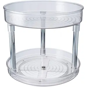 mDesign 2-Tier Lazy Susan Turntable for Kitchen Cabinets, Shelf, Table, Countertop - 9" Multi Level Rotating Organizer Carousel - Storage Turntable Organizer - Ligne Collection - Clear/Chrome