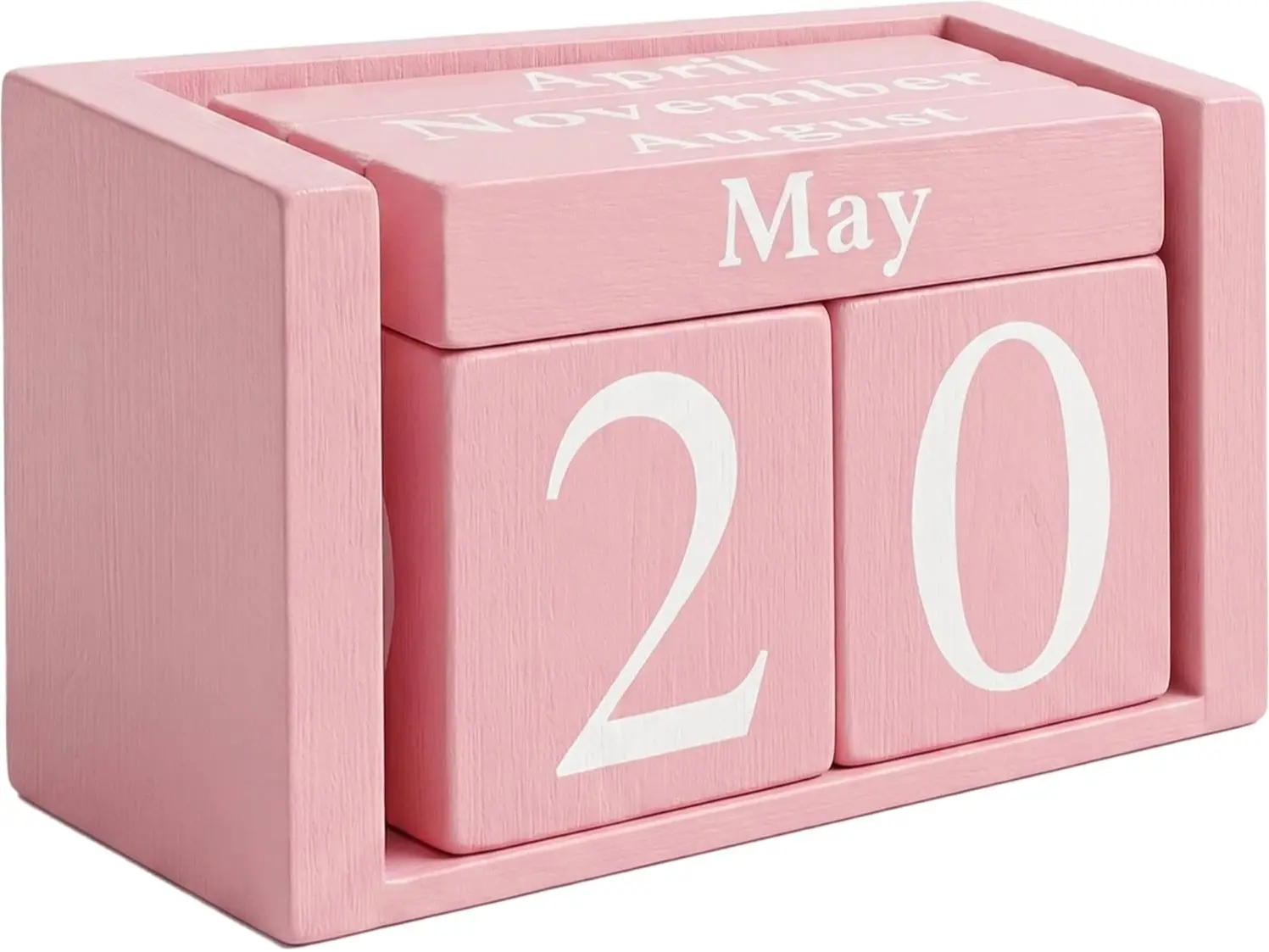 Pink Wooden Perpetual Block Calendar, Reusable Desk Calendar for Office, Home Workspace & Dorm Decor, 3.7 x 2.1 x 1.7 in