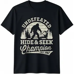 Bigfoot Undefeated Hide And Seek Champion Vintage T-Shirt Pure Cotton Graphic Tees Menswear Top: Gifts for Men & Women