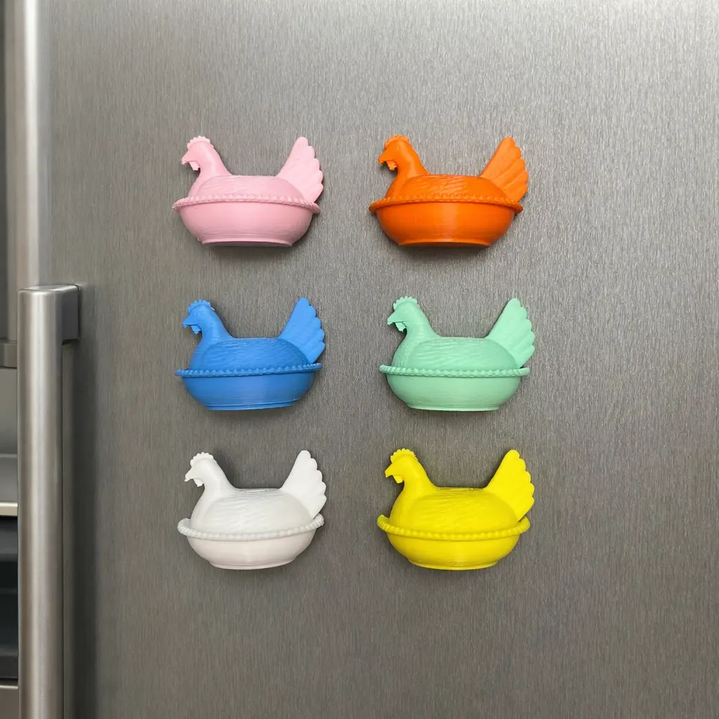 Set of 6 3D Printed Hen on Nest Refrigerator Magnets Vintage Farmhouse Chicken Decor Handmade Farm Kitchen Fridge Magnets Rustic Easter Gift