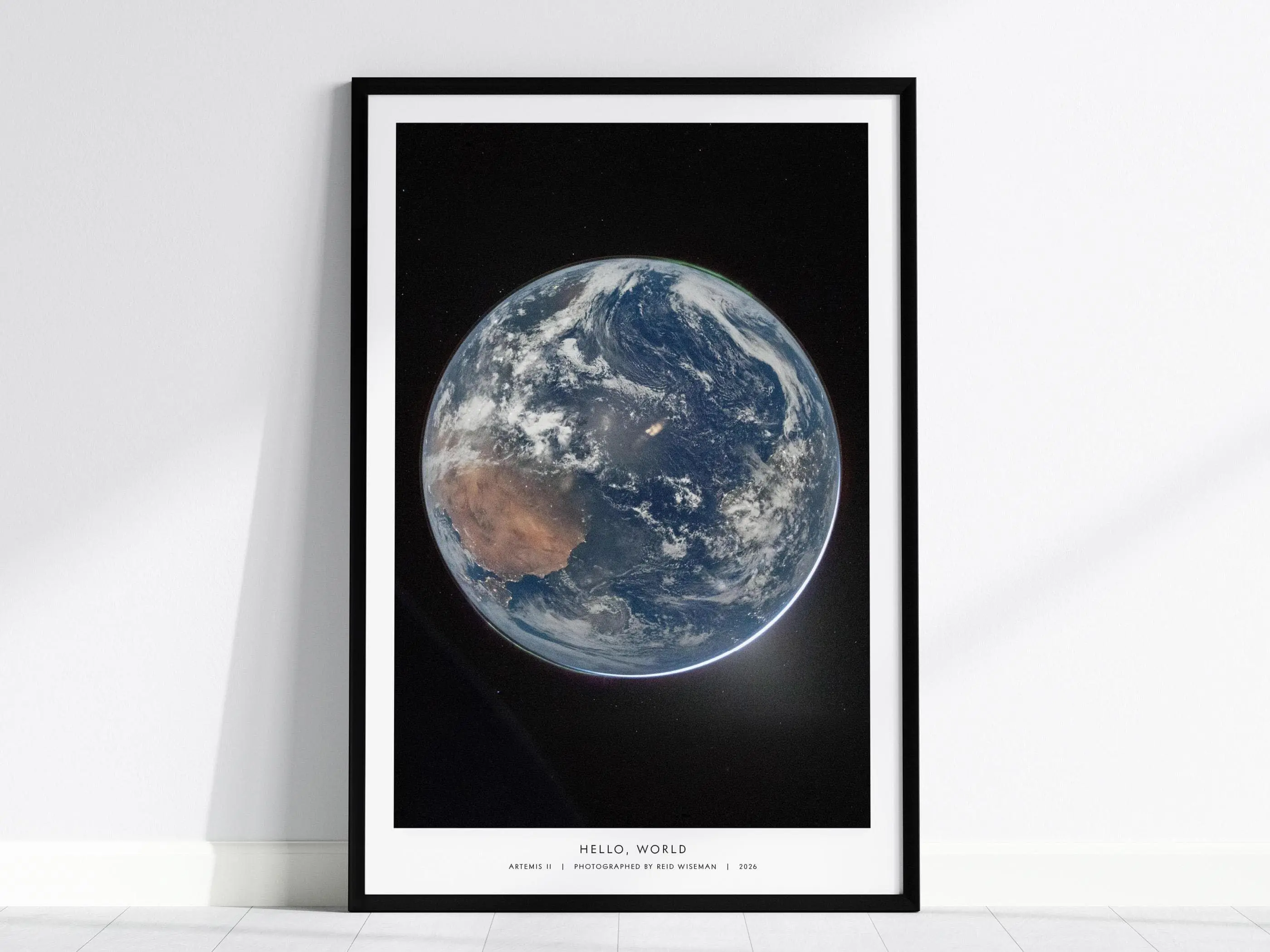 [Unframed] Hello World NASA Poster, Artemis II Earth Blue Marble Photo Print, Reid Wiseman Space Art, Planet Earth Wall Decor