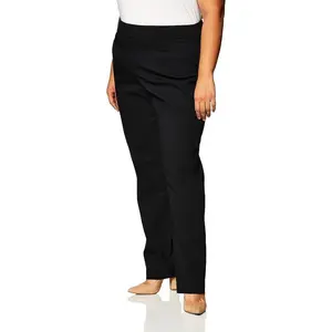 Women'sPlusSizeSuperStretchMilleniumWeltPocketPullonPantBottomsBlackSlimmingPowerMeshPanelStretchWovenFabricFitWomenswearLegShortStyleBasicTrouserFittedMinimalist