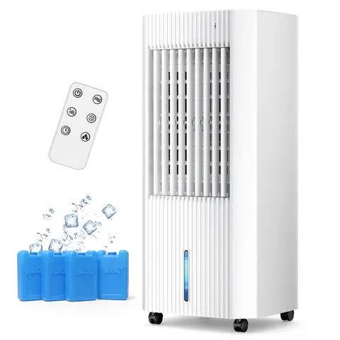 Electactic Portable Air Cooler - Windowless Compact Fan Portable, Oscillating Fans with 3 Modes: Sleep/Nat, 3 Speed Control, 4 Icebox Chill, 1.5Gal Tank (15H Use), 140° Oscillation, 16.4FT Remote, Home Essentials for Bedroom, Dorm