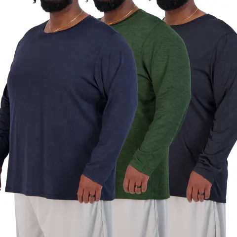 Real Essentials 3 Pack: Men’s Big & Tall Tech Stretch Long-Sleeve Dry-Fit T-Shirt (3XT-5XT)