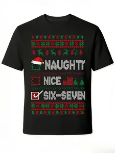 Vintage Oversized Graphic Tee, Naughty Nice Six-Seven Funny Christmas Ugly Sweater T-Shirt, Retro Holiday Humor Top, Trendy Festive Shirt, Comfort Colors Apparel, Gift for Christmas, Daily Outfit