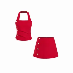 Cider Linen-blend Halter Neck Ruched Top & Mid Rise Bodycon Mini Skirt Set SwimWeek