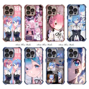 Anime Re Zero Starting Life in Another World Collage Cute Rem Ram Phone Cases For iPhone 17 Promax Air 16 15 14 Pro Max Plus 13 12 11 Blue Pink Shockproof Protective Cover Gifts For Birthday Valentine Christmas Thanksgiving Halloween SummerVibes