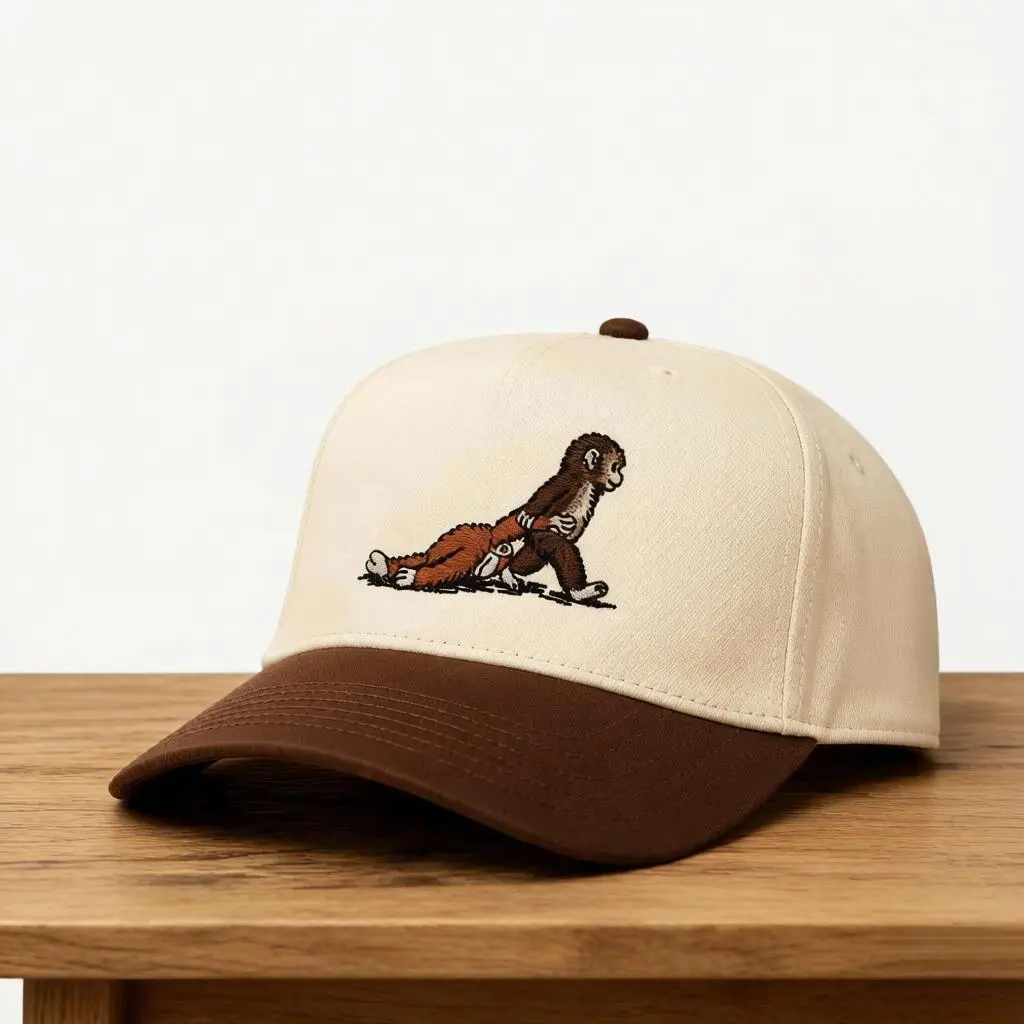 Unisex Vintage Animal Embroidered 2-Tone Trucker Cap - Adjustable Snap, Mesh Back, Retro Campus Style Sports Hat, Everyday Casual Outdoor Accessory, Two-Tone