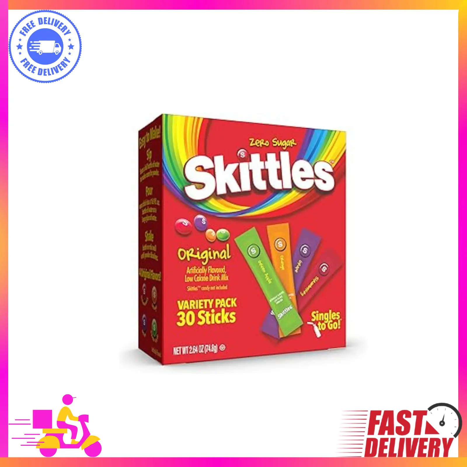 Skittles Singles To Go Drink Mix Variety Pack - 30 Servings, 4 Flavors, Zero Sug