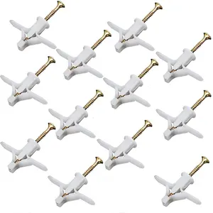 Hollow-Wall Anchors ，Drywall Anchor kit with Screws, Self-Drilling Hollow Wall Anchor,65Lbs, White (Anchor 100pcs+Screw 100pcs)