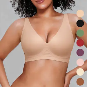 Popilush Seamless Wireless Leopard Print Jelly Bra - Adjustable strapless sexy V-neck one-piece molded cup bra, comfortable and supportive Minimalist Fit Womenswear