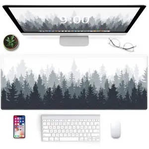 Gaming Mouse Mat Forest Background Pattern XXL XL Large Mouse Mat Long Extended Mouse Pad Desk Mat Non-Slip Rubber Mice Pads Stitched Edges Thin Pad (31.5 x 11.8 x 0.12 Inches) Tree