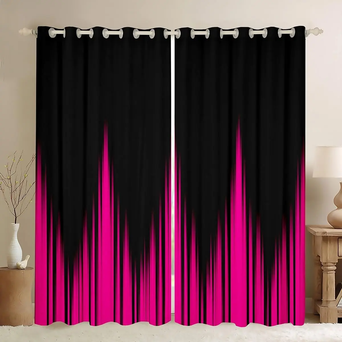 Feelyou Cherry Pink Ombre Print Velvet Fabric Darkening Window Curtains - 2-Panel, 38x54in, Abstract Black Household Textile Drapes, Multi-Size, 0-1m Window Hanging, Bedroom Decor Treatments, Curtain Replacement, Do Not Bleach