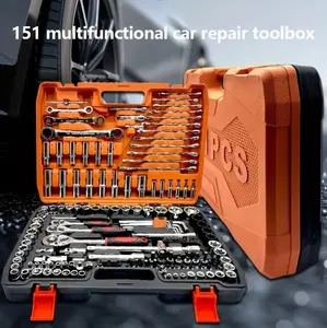 stainless steel multifunctional repair tool kit, car repair, bicycle and motorcycle repair tool kit, home decoration, including wrench, socket and other practical tools