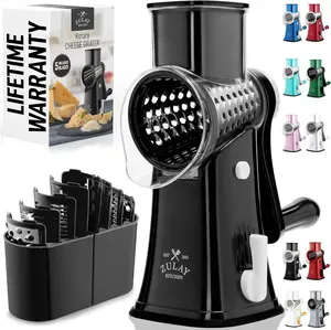 Rotary Cheese Grater 5 Blade Cheese Shredder - Manual Hand Crank Cheese Grater With Reinforced Suction & 5 Interchangeable Drums - Easy to Use, Vegetable Chopper Round Mandoline Slicer