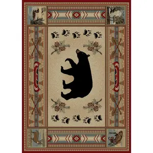 212 MAIN Hearthside Woodlands Animal-Themed Area Rug, Mayberry HS4882, 3 ft. 11 in. x 5 ft. 3 in. (4X6 Equivalent), Red Polypropylene, Machine-Made Rustic Stain-Resistant Indoor Carpet