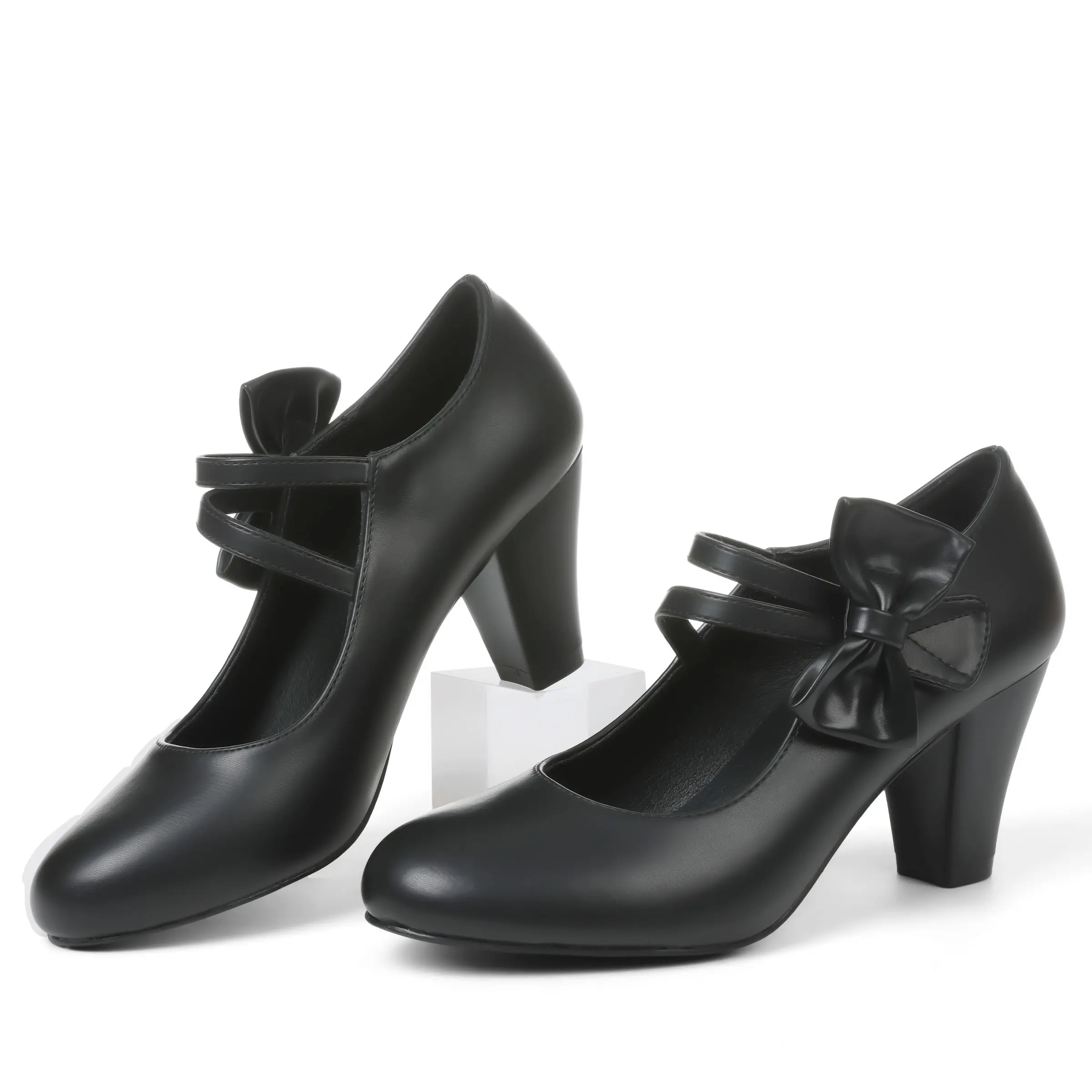 Clearance Sale Women Bowknot Chunky Heel Pumps High Heels Lady Mary Jane Lolita Shoes Classic Black Block Party Dress White Dance Mary Jane Pink Elegant Pumps