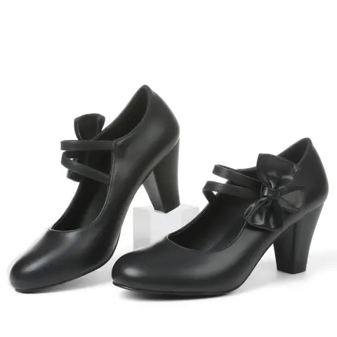 AOSPHIRAYLIAN Clearance Women's Mary Jane Pumps - Bowknot Chunky Block Heels, Cute Black Heels Office Shoes for Party Dress Dance, White Blush Pink High Wedge Shoes for Women