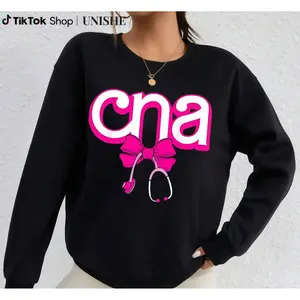 Pink Bow Coquette Nurse Sweatshirt - Unisex Long Sleeve CNA Casual Top with Stethoscope
