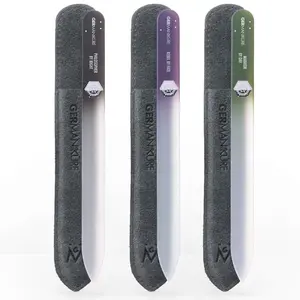 GERMANIKURE 3-Pack Czech Crystal Glass Nail File with Suede Leather Case – Professional Manicure & Pedicure Set for Smooth Nail Shaping, Durable & Eco-Friendly Acrylic Gift