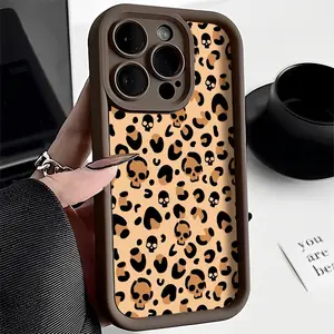 Leopard Print Skull Pattern Phone case for iPhone 16 Pro Max 15 Plus 14 13 12 11 BumperDrop Protaection Rugged Durable Back Cover fashion gift Full Body Protection Shockproof Soft Silicone Cover