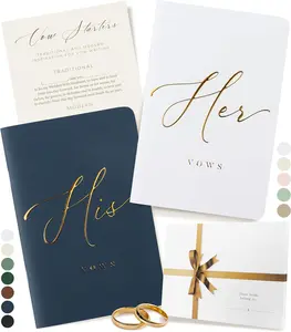 Premium Wedding Vow Book for Her & Him, Soft Touch, Gold Foil, 28 Lined Pages, Wedding Vow Books His and Hers, Wedding Essentials, Wedding Registry Ideas, His and Hers Gifts [White & Navy]
