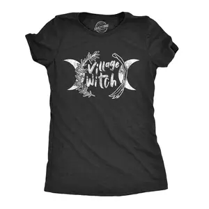 Womens Village Witch T Shirt Funny Halloween Tee Funny Womens T Shirts Cute Vintage Fashion Casual Ladies T-Shirt Gift Halloween Tops for Women Women's Novelty Tees Black -