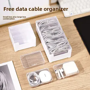 3 or 7 or 11-Pack Cable Organizer Box Set Polypropylene Cord Management for Home Office Tangle-Free Charging Storage Desktop Electronics Organizer 11-in-1 Transparent Plastic Storage Box for Home Office Use Foldable Christmas Tree with Lights Day of the D