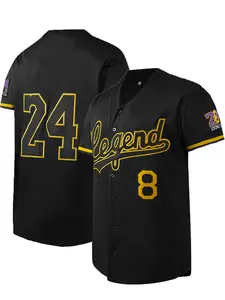 Unisex Gold Lettering Baseball Jersey, Breathable V Neck Short Sleeve Sporty Top, Casual All Season Wear, Outdoor Training