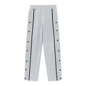 Men's Tear Away Basketball Pants High Split Snap Button Casual Post-Surgery Sweatpants with Pockets
