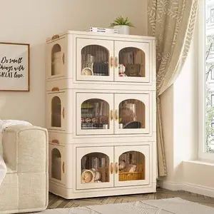 EnHomee 75 GAL Stackable Storage Bins with Lids for Closet Organizers Collapsible Storage Bins with Door and Wheels Trunk Car Folding Storage Containers,3PC