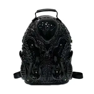 [3D Printed Backpack] Large Capacity Punk Skull 3D Printed Personalized Exaggerated Backpack | Black Backpack | Black Nail Details, Durable Zipper | Ideal for Travel and Commuting