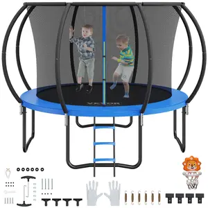 VEVOR 10FT Trampoline,  330 lbs Trampoline with Enclosure Net, Ladder, and Curved Pole, Heavy Duty Trampoline with Jumping Mat and Spring Cover Padding, Outdoor Recreational Trampolines for Kids Adults