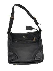 Pre-owned PRADA Vintage Black Grained Leather Shoulder Crossbody Bag/WJ0417833/7833