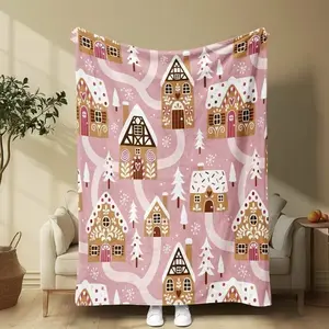 Christmas Gingerbread House Flannel Throw Blanket, Cozy Home Decor, Perfect Gift for Friends and Family, Sofa Bed Living Room Use