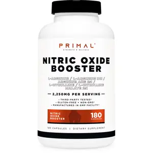 PRIMAL Nitric Oxide Booster 2250mg L-Arginine & L-Citrulline Supplement 180 Capsules Pre Workout Support