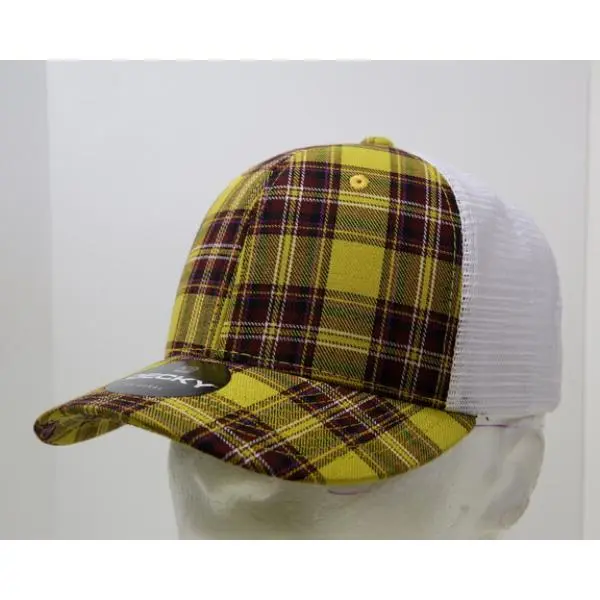 Rapid Dominance 6017-220 6 Panel Mid Profile Structured Plaid Trucker Hat, 220-White - One Size Fits Most
