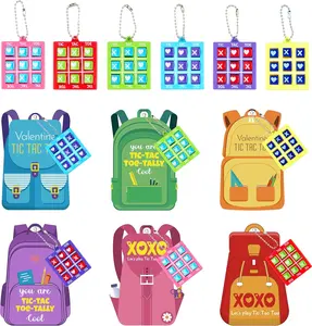 Valentines Day Gifts for Kids, 24 Pack Valentine Day Cards with Tic Tac Toe Game Keychains, Bulk Valentines Gifts Cards for Kids Boys Girls School Classroom Exchange Prizes Party Favors