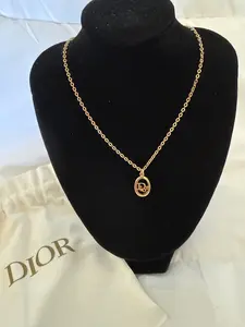 Pre-owned Christian Dior 1980s Vintage Polished Logo Pendant Necklace in Gold